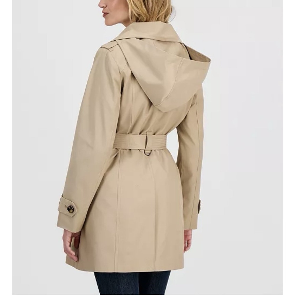 London Fog Collection Women's Hooded Trench Coat Tan Beige Belted Size 2X NWT - Picture 3 of 7